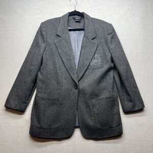 Vintage Melrose WOOL Gray Blazer Jacket CAREER BUSINESS Longline WOMENS Sz 8